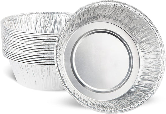 PLASTICPRO 6.5'' Inch Round Tin Foil Pans Disposable Aluminum, Freezer & Oven Safe - For Baking, Cooking, Storage, Roasting, & Reheating, Deep Pack of 20