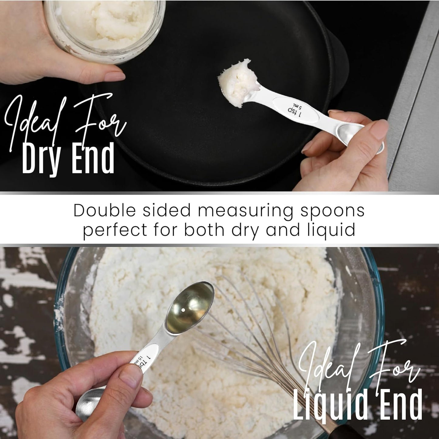 Magnetic Measuring Spoons Set of 9 Stainless Steel Dual-Sided Stackable Measuring Spoon Nesting Teaspoons Measuring Dry and Liquid Ingredients, Fits in Spice Jars Set of 9 (White)