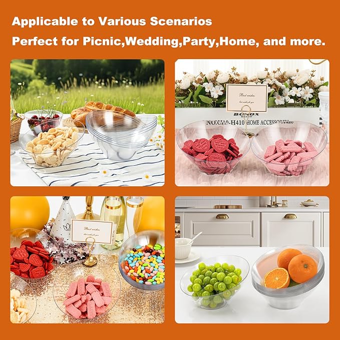 Goodluck 20 Pack Clear Plastic Serving Bowls for Party - 20 OZ Angled Disposable Serving Bowls for Wedding Party Chip, Candy, Salad & Fruit