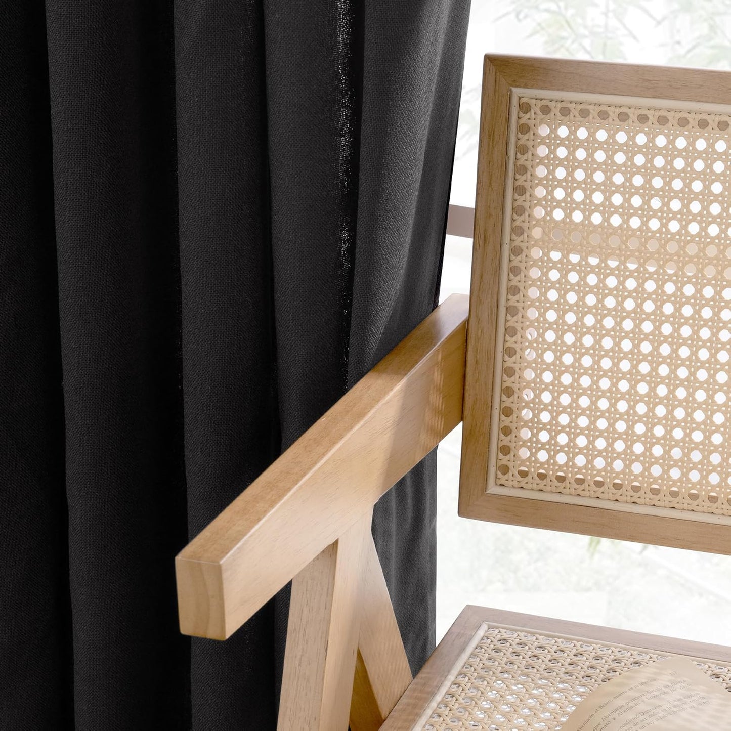 YoungsTex Black Linen Semi Sheer Curtains 95 inch Long 2 Panels, Bronze Grommet Light Filtering Drapes Floor Length for Living Room Bedroom Hallown Gothic Decorative, 52 X 95 Inch