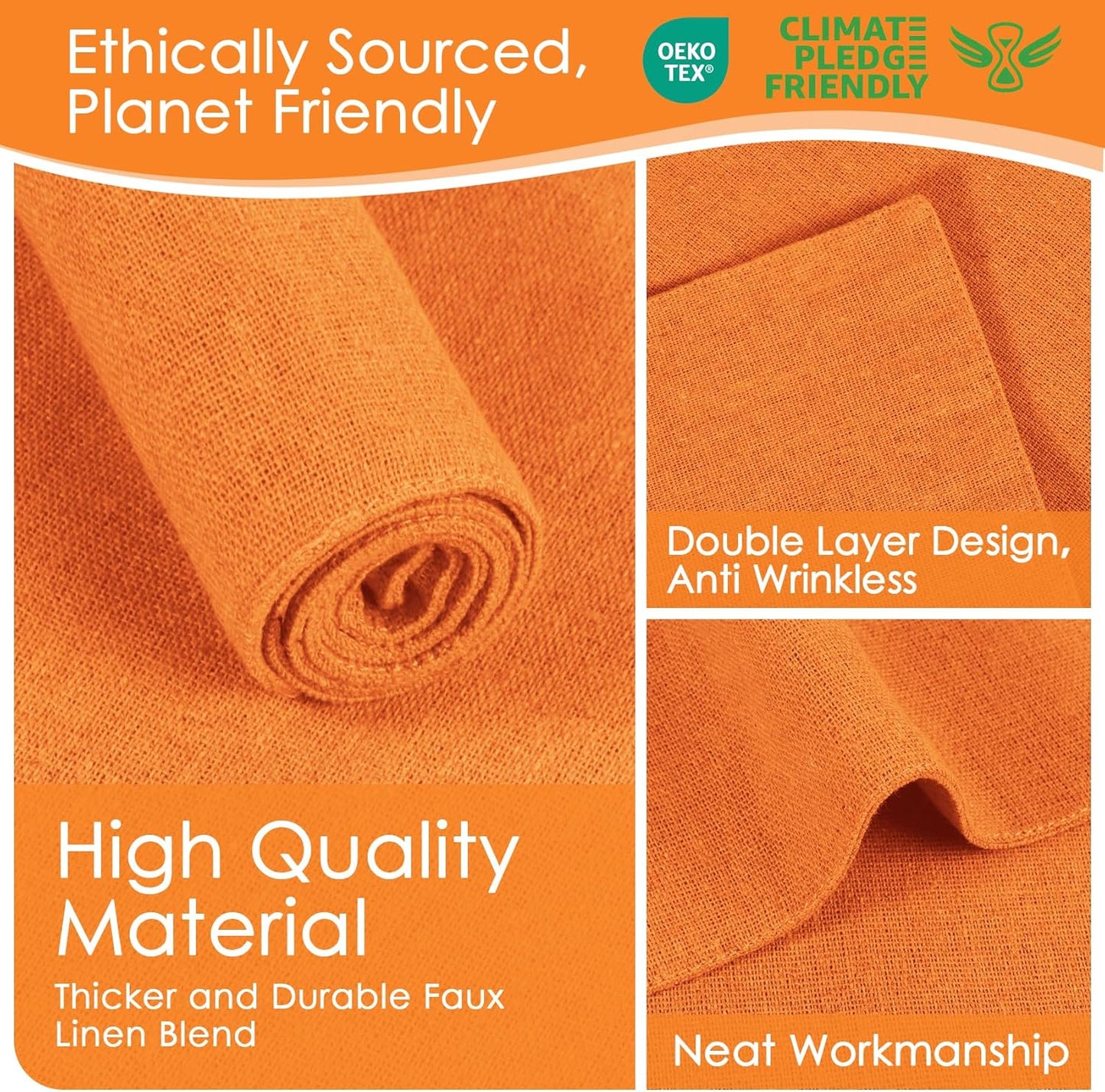 MANSPHIL Orange Cloth Placemats Set of 6 Double Layer Thick Fabric Table Mats Faux Linen Place Mats Heat Resistant Washable Wrinkle Free Dining Kitchen Table Decor, 13x19 Inch Oeko Tex Placemat