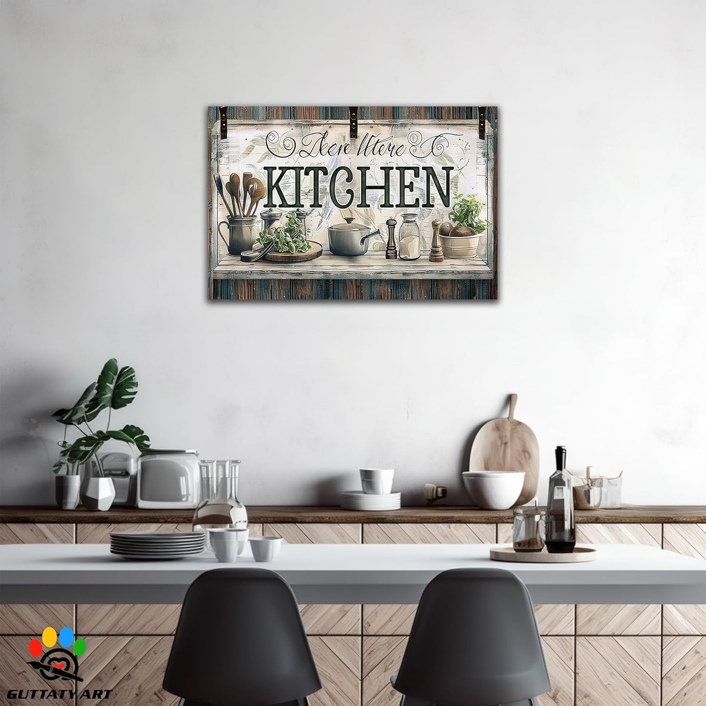 GUTTATY Farmhouse Wall Art Rustic Kitchen Decor, Ready to Hang Graffiti Kitchen Canvas Print Spoon And Vegetable,Vintage Posters Prints for Dinning Room Home Kitchen Restaurant Painting 24×36 Inch