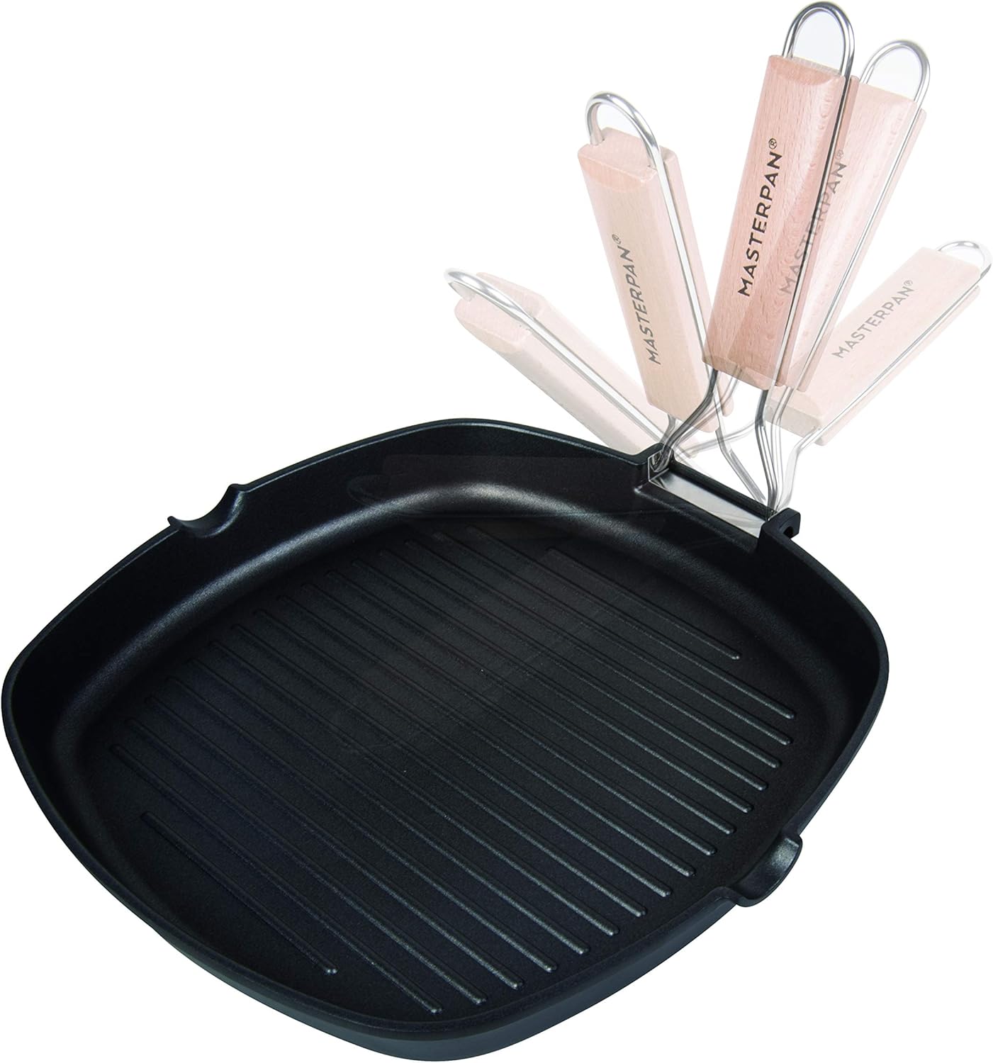 MasterPan Non-Stick Grill Pan Wooden, 11", Folding Handles