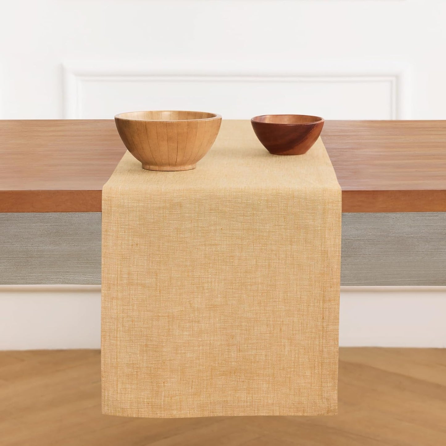 Solino Home Linen Small Table Runner 48 Inches - Athena, 100% Pure Linen Golden Nugget Table Runner 14 x 48 Inch Ideal for Dresser and Coffee Tables - Fall, Autumn, Halloween, Thanksgiving