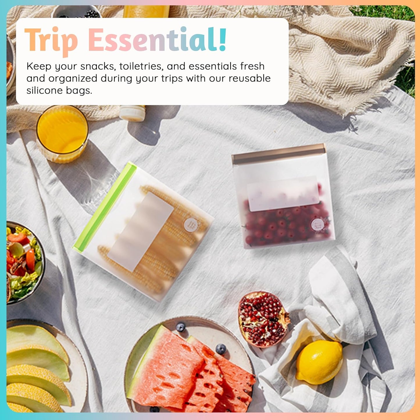 Reusable Food Storage Bags – 6-Pack Stand-Up, BPA-Free, Freezer, Dishwasher Safe & Eco-Friendly – 6 Gallon Bags – Airtight Leakproof, Organization and Storage Baggies (Grey)