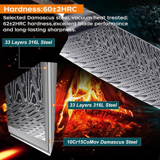 FINDKING Nebula Series Chef Knife with ABS Sheath, Multipurpose Japanese Gyuto Knife, 10Cr15CoMov Damascus Steel Blade, Resin and Figured Sycamore wood Handle, Full Tang, 8 Inch, Blue, for Meat