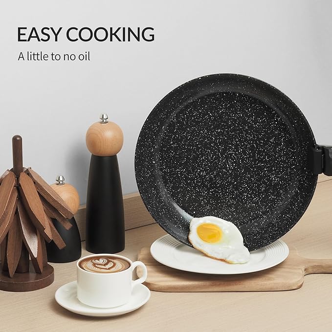 21PCS ceramic cookware set,Nonstick ceramic pan, Removable Handle pots and pans set, Stackable Pan Set, Ceramic Nonstick Pan Pots and Pans Set Non Stick(Black)