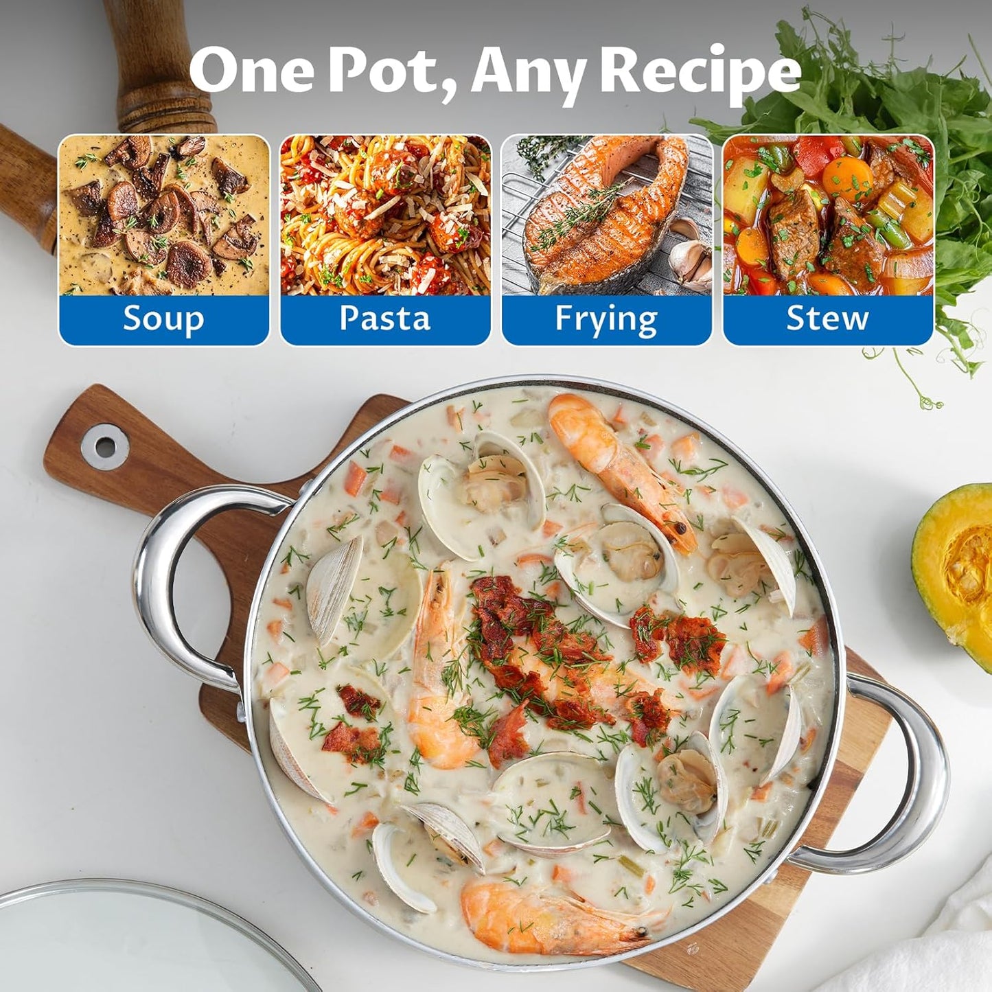 BEZIA 6 Quart Nonstick Stock Pot with Lid, Induction Cooking Pot Soup Pot, Non-toxic and Oven Safe, Perfect for Stews, Soups and All Stovetops, PFOA PFAS Free