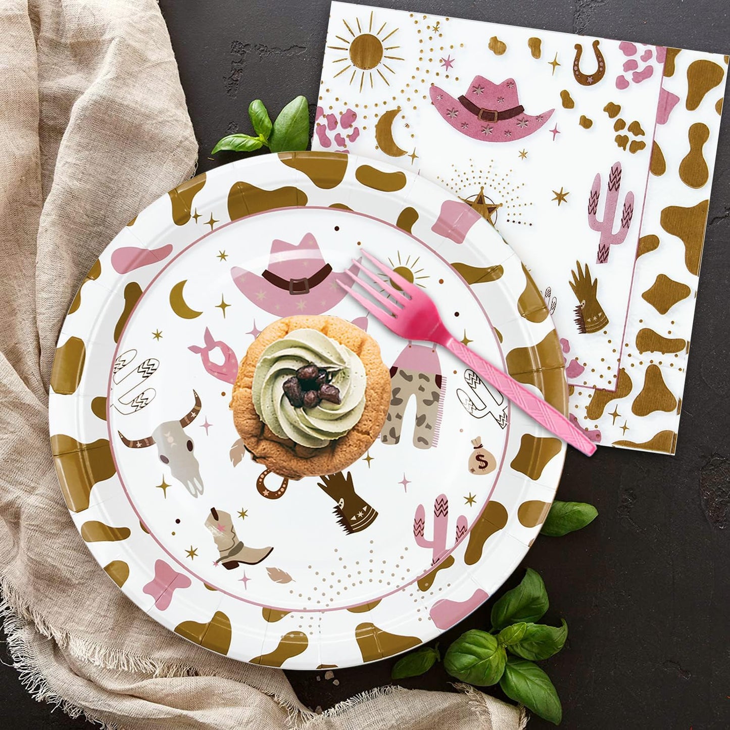 Western Cowgirl Party Decoration Tableware - Cowgirl Birthday Party Supplies Include Plate, Napkin, Cup, Cutlery, Wild West Cowgirl Theme Party Decorations Dinnerware | Serve 24