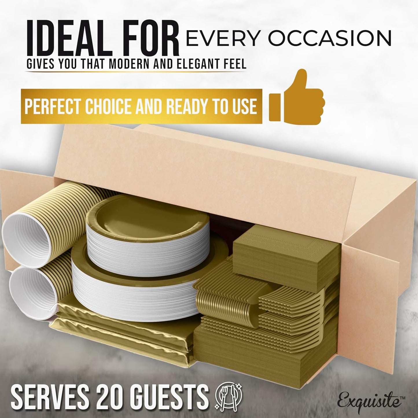 222 Pcs Gold Paper Plates and Napkins Sets, Disposable Plates For Party, Lunch & Cocktail Napkins Paper, 18oz Plastic Cups, Cutlery and Gold Table cloth Plastic Dinnerware Set