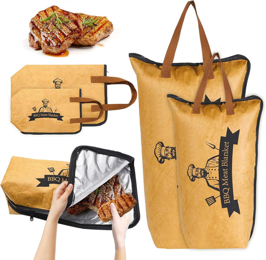 2 Pack BBQ Blanket for Resting Meat, 21&15 Inch Reusable Smoker Meat Resting Blanket with Grilling Guide, Wide Mouth Smoker Grilling Meat Insulated Bag for Longer Lasting Flavor and Juiciness