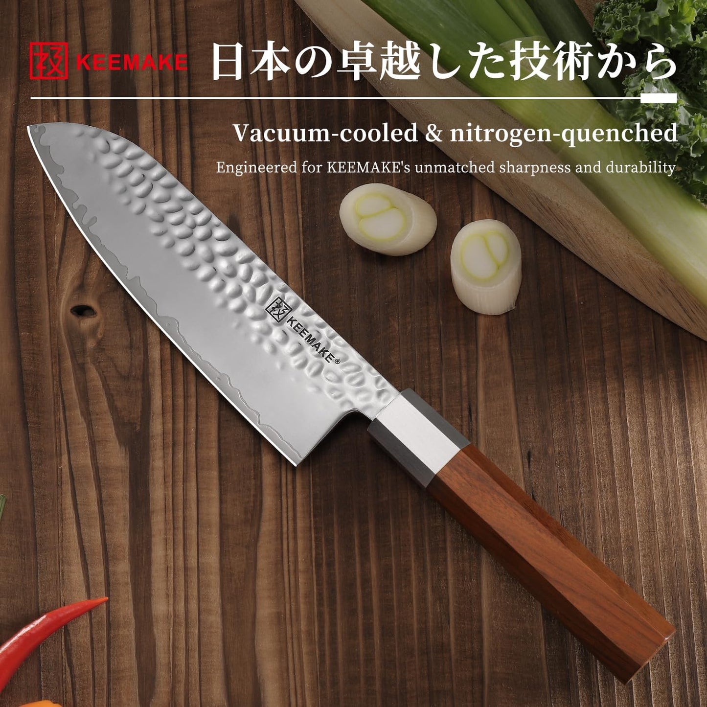 KEEMAKE Santoku Knife 7 inch, Professional Kitchen Knife 3-layer 9Cr18MOV High Carbon Stainless Steel Blade Asian Vegetable Cooking Knife, Sharp Japanese Chef Knife with Octagon Wood Handle