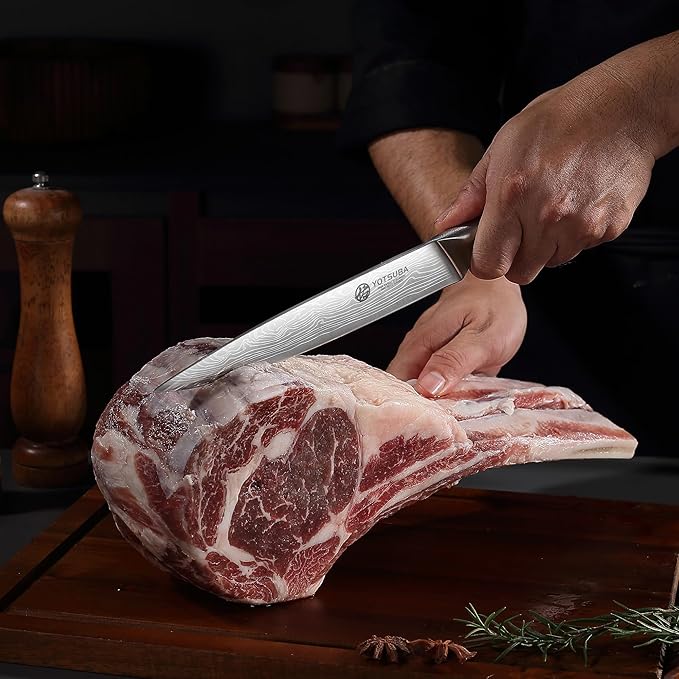YOTSUBA Carving Knife and Fork Set, Meat Cutting Knife, Razor-Sharp German Stainless Steel Knives Fork Set with Ergonomic Wood Handle, Slicing Knives for Meats, BBQ & Vegetables