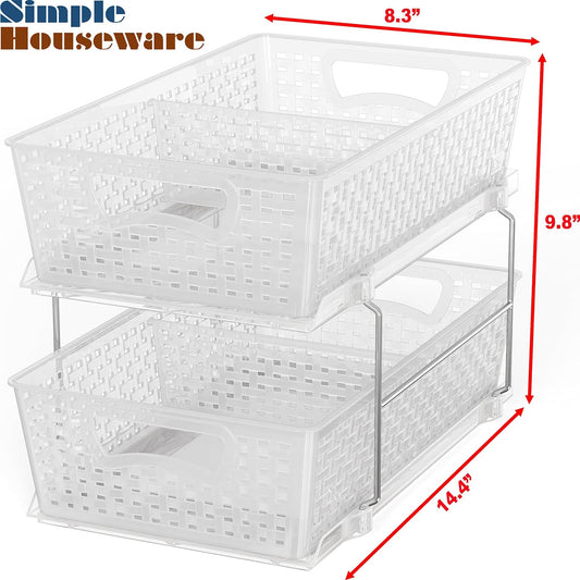 Simple Houseware 2 Tier Bathroom Organizer Tray Pull-Out Sliding Drawer/Under-Sink Storage, Clear