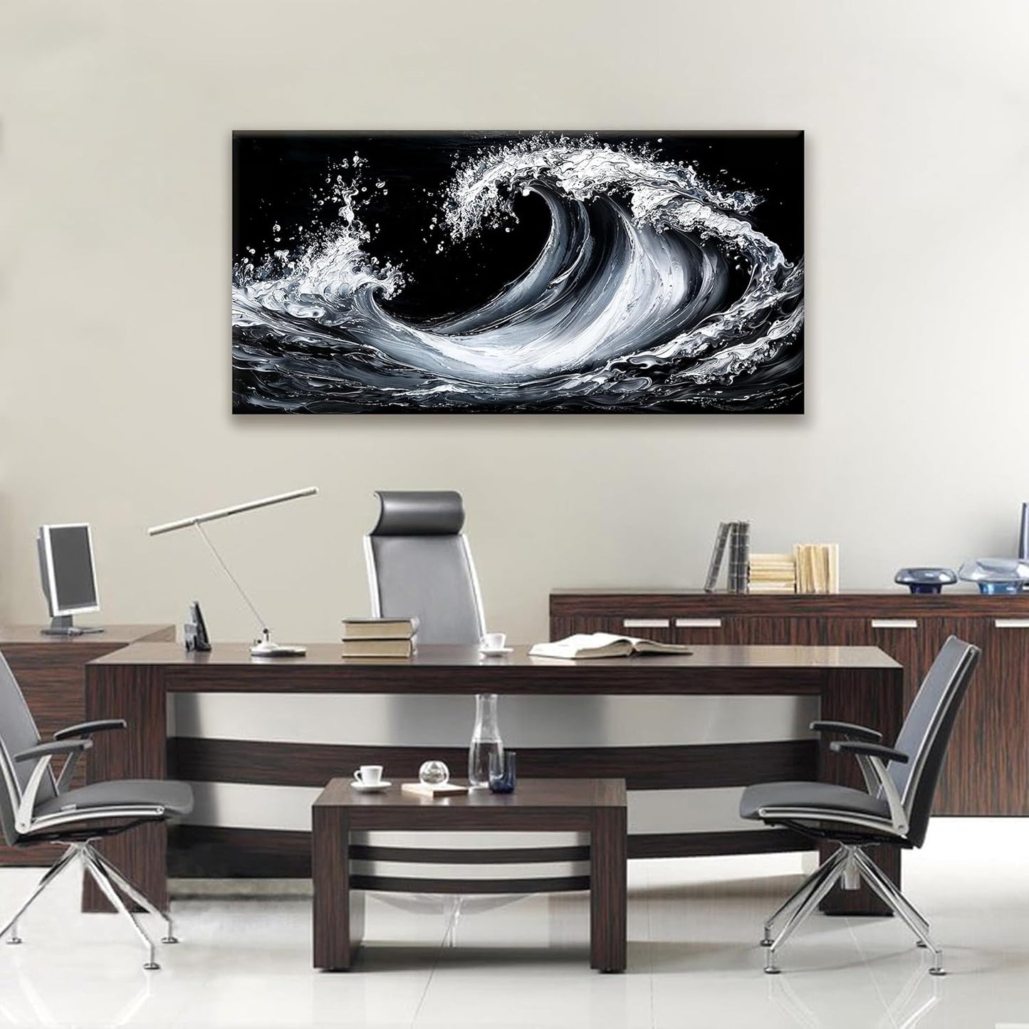 Suconvng White Sea Wave Abstract Wall Art For Living Room Artwork Canvas Art Wall Decor Painting Abstract Wall Decor Print Picture For Bedroom Office Hotel Decoration 24 X 48 Inch