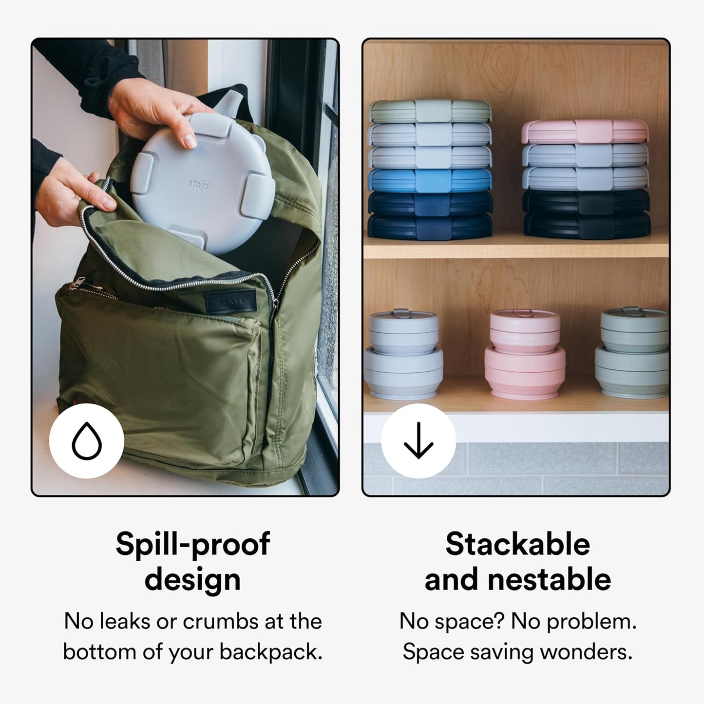 STOJO Collapsible Bowl - Translucent Cashmere, 36oz - Reusable Silicone Bowl for Hot and Cold Food - Perfect for Travel, Meal Prep, To-Go Lunch, Camping & Hiking - Microwave & Dishwasher Safe