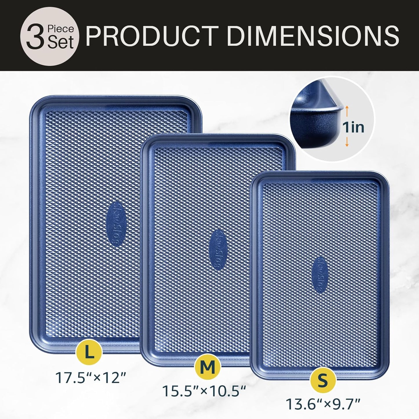 3Pcs Nonstick Baking Sheet, Baking Sheet Pan Set, Jelly Roll Pans, Cookies Sheet for Baking, Cookie Sheet Pan with Diamond Texture, Blue