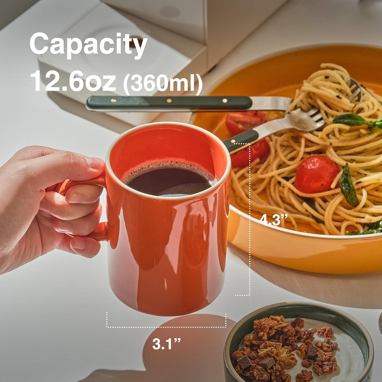 Odense Ceramic Mugs Set of 4 - Coffee Mug - Modern & Minimal Design, Wide Mouth & Stackable, Hot Drinks - Microwave & Dishwasher Safe - 11.8oz (Vanilla Cream)