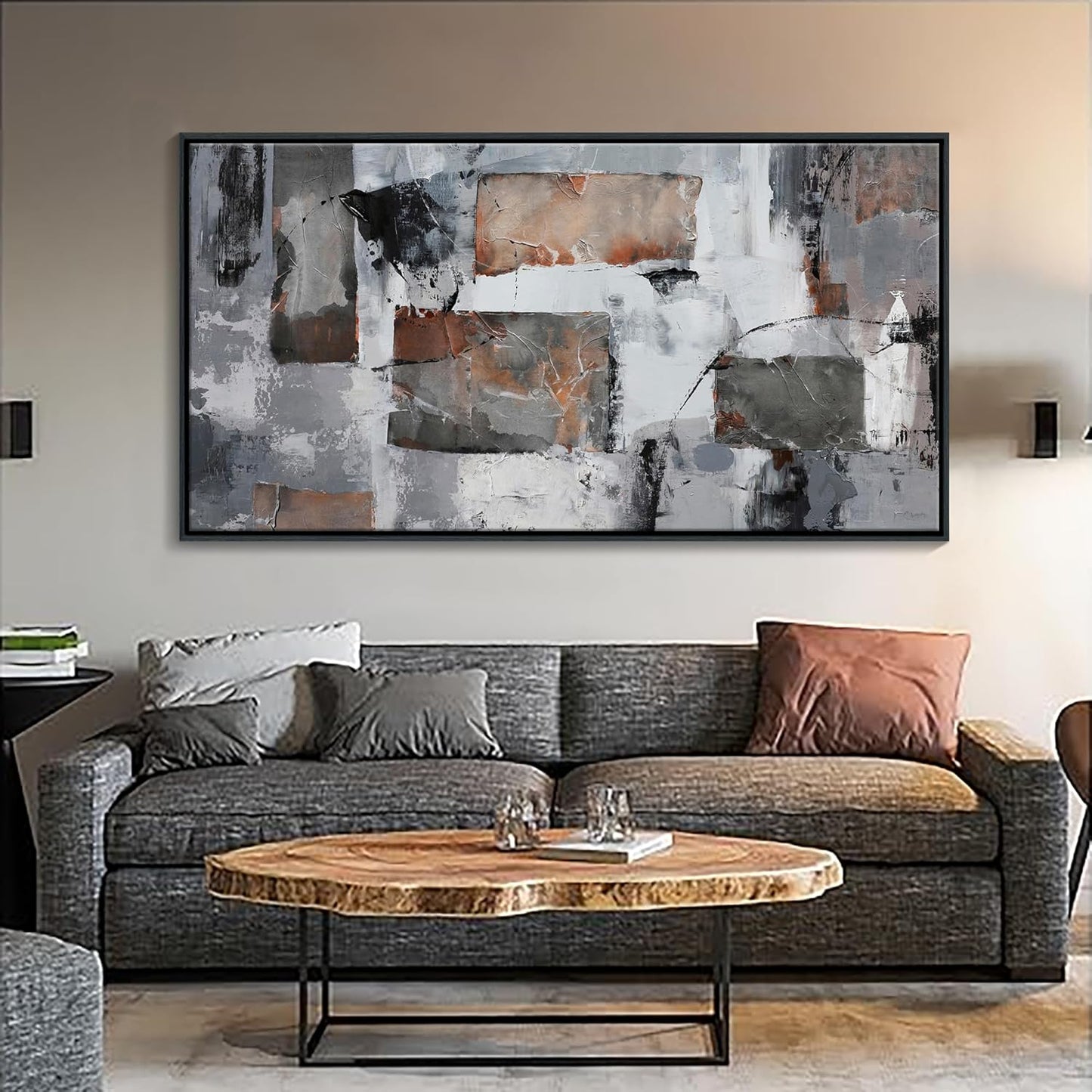Large Wall Art - Abstract Modern Canvas Wall Art for Living Room, Framed Wall Decor for Bedroom, Decorative Artwork for Wall Decor in Gray and Black Tones 29×58IN