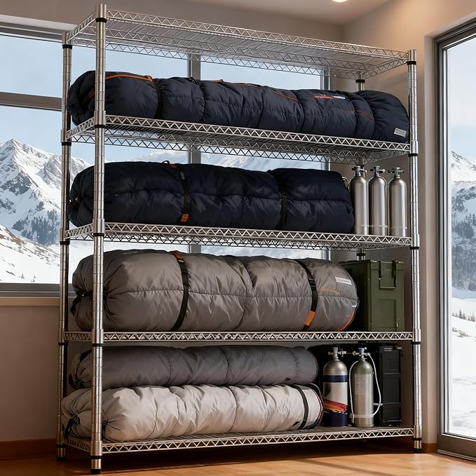 5 Tiers Shelf 3300 lbs Steel Storage Shelving Utility Shelving Unit Steel Organizer Wire Rack for Home,Kitchen,Office,Garage Chrome 17.7" D x 47.2" W x 70.3" H