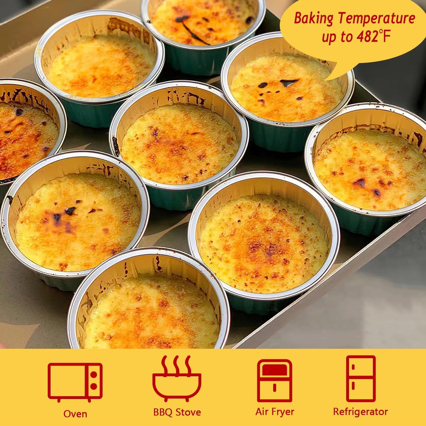 Red Cupcake Liners Muffin Tins 50 Pack,Free-Air 5oz Aluminum Foil Baking Cups with Lids,Disposable Ramekins Cupcake Pans,Jumbo Muffin Liners Cupcake Cups for Custard Mini Pie,with 50 Spoons-Red