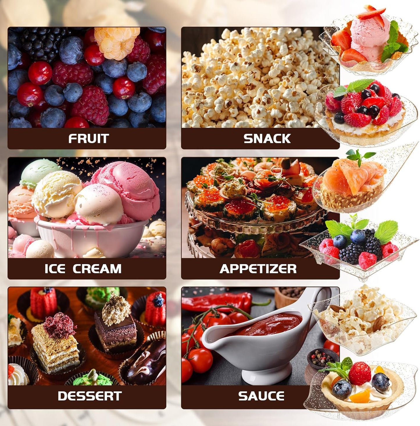 Tessco 1200 Pcs Mini Appetizer Plates Set Including 600 Pcs 6 Shapes Disposable Mini Dessert Cups 300 Spoons 300 Forks for Party Wedding Pudding Ice Cream(Gold)