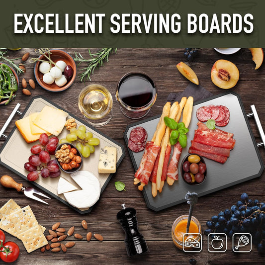 SNOWCLAD Stainless Steel Cutting Board,Double Sided Steel Cutting Board Set for kitchen,Stainless Steel/Wheat straw pp Large for meat,Dishwasher Safe [16 * 11+12 * 8.3 Inch]