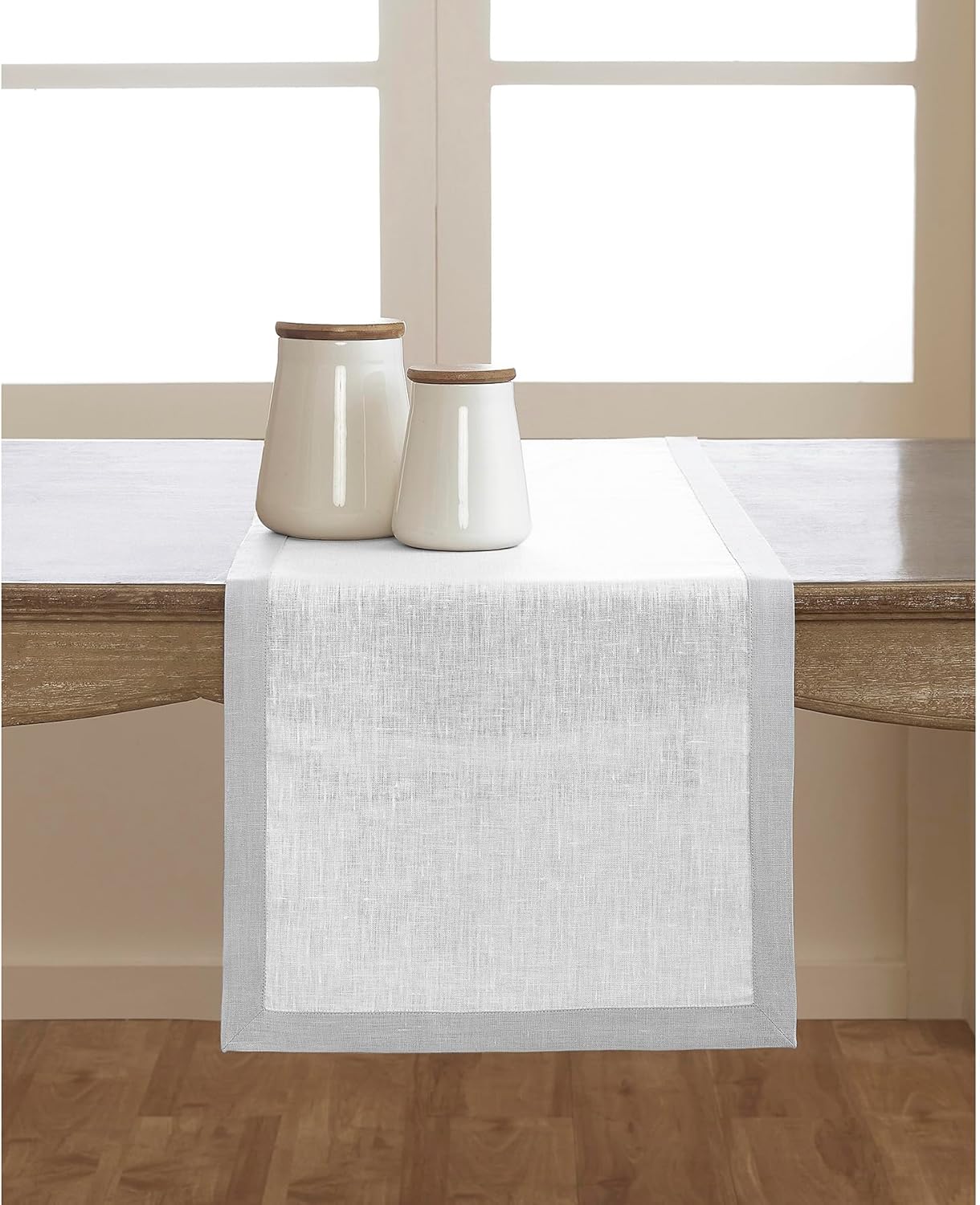 Solino Home Linen Table Runner 72 Inches Long - 100% Pure Linen Soft Grey and White Dining Table Runner 14 x 72 Inch for Fall, Autumn, Thanksgiving, Christmas - Classic