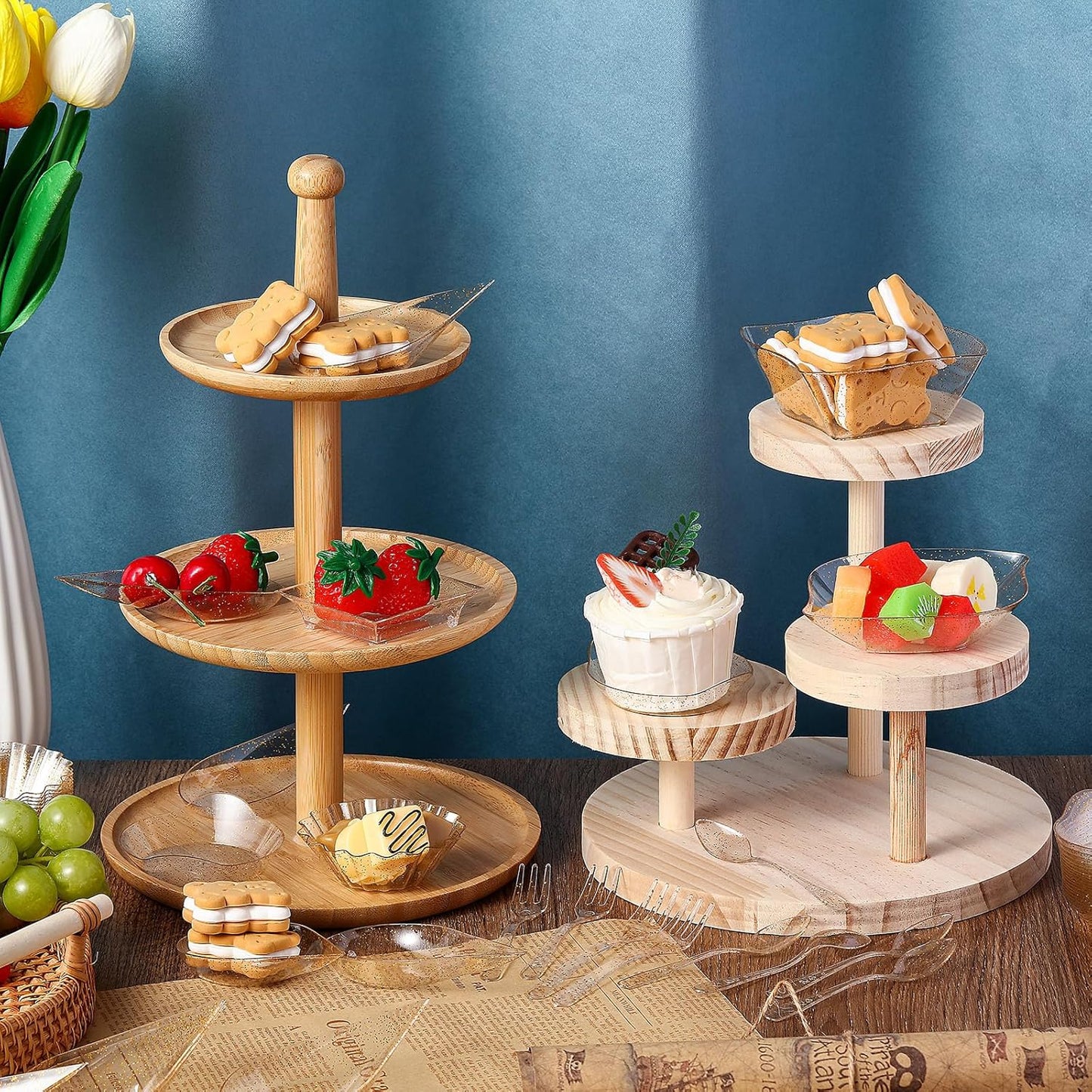 Tessco 1200 Pcs Mini Appetizer Plates Set Including 600 Pcs 6 Shapes Disposable Mini Dessert Cups 300 Spoons 300 Forks for Party Wedding Pudding Ice Cream(Gold)