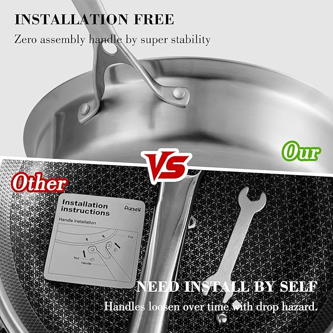 12 Inch Frying Pan Non Stick with Lid, Tri-ply Stainless Steel Saute Pan 5.2QT with Stainless Steel Lid, Fast and Even Heating Stay Cool Handles Induction Dishwasher & Oven Safe PFOA Free Cookware