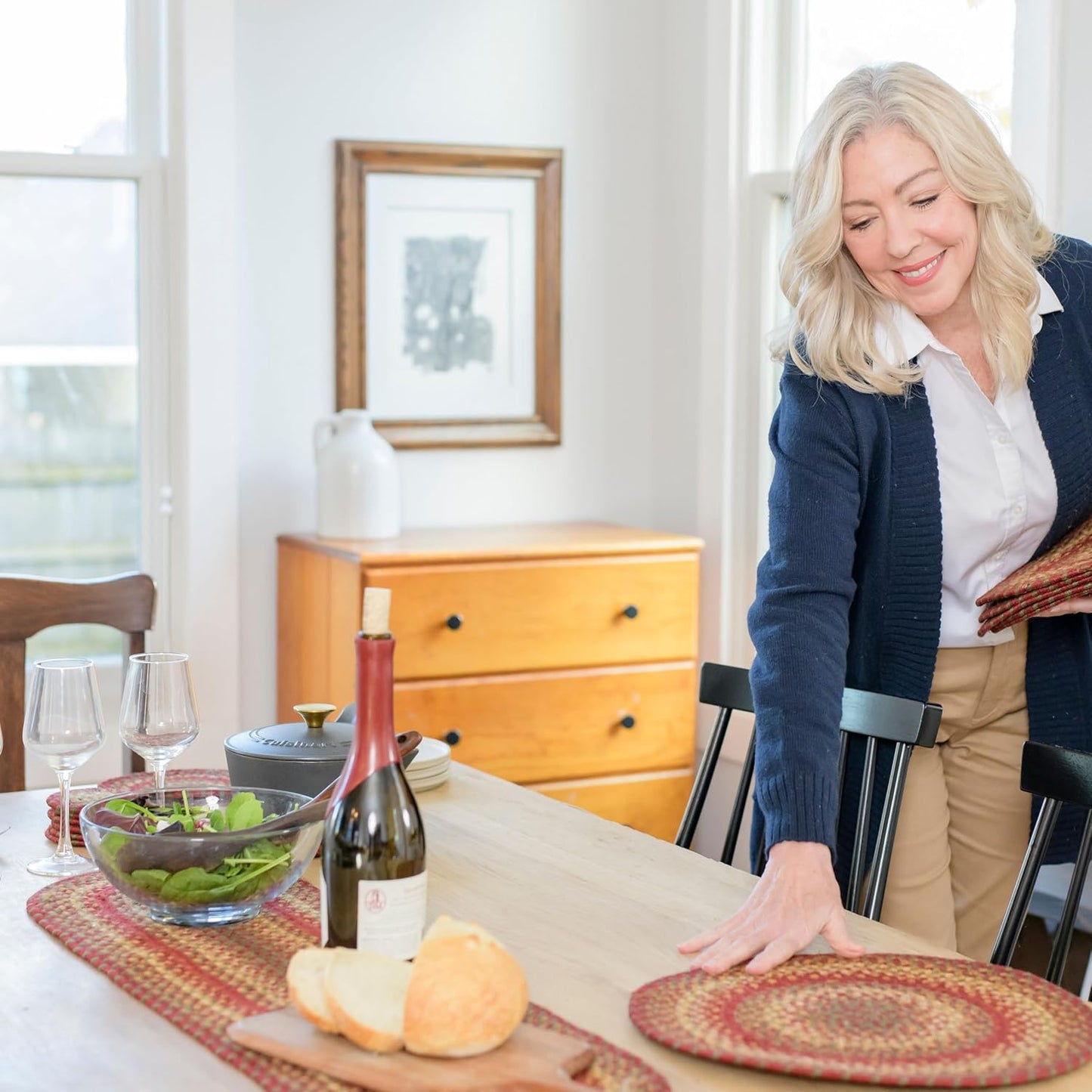 Homespice Cider Barn Oval Table Runner - 11"x36", Red - Handcrafted with Jute - Rich Colors, Easy to Clean, Durable and Protects Furniture