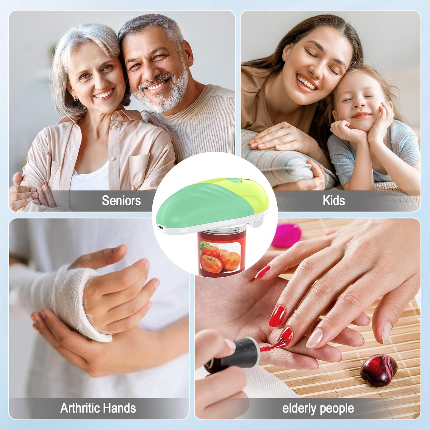 HuiJuKeJi Electric Can Opener, Rechargeable Automatic Can Opener for Seniors with Arthritis, One-Touch Hands-Free Can Opener for Almost Can Sizes, Smooth Edge & Food-Safe Kitchen Gadgets-Green