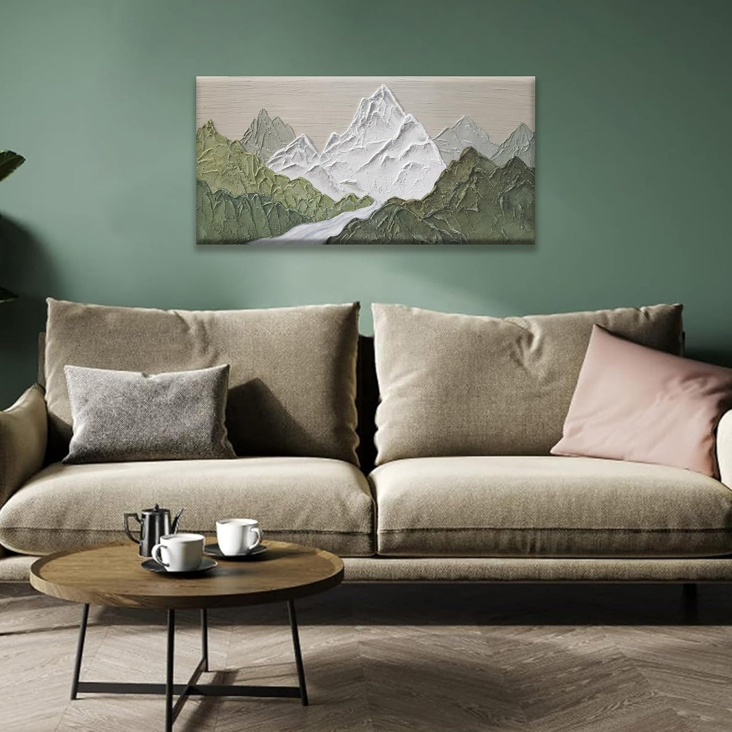 YISXINOAG Mountain Wall Art For Bedroom Office Decor Abstract Mountain Forest Landscapes Green Wall Art Painting Canvas Art Wall Decor Prints Ready To Hang Wall Pictures Home 20×40 Inch