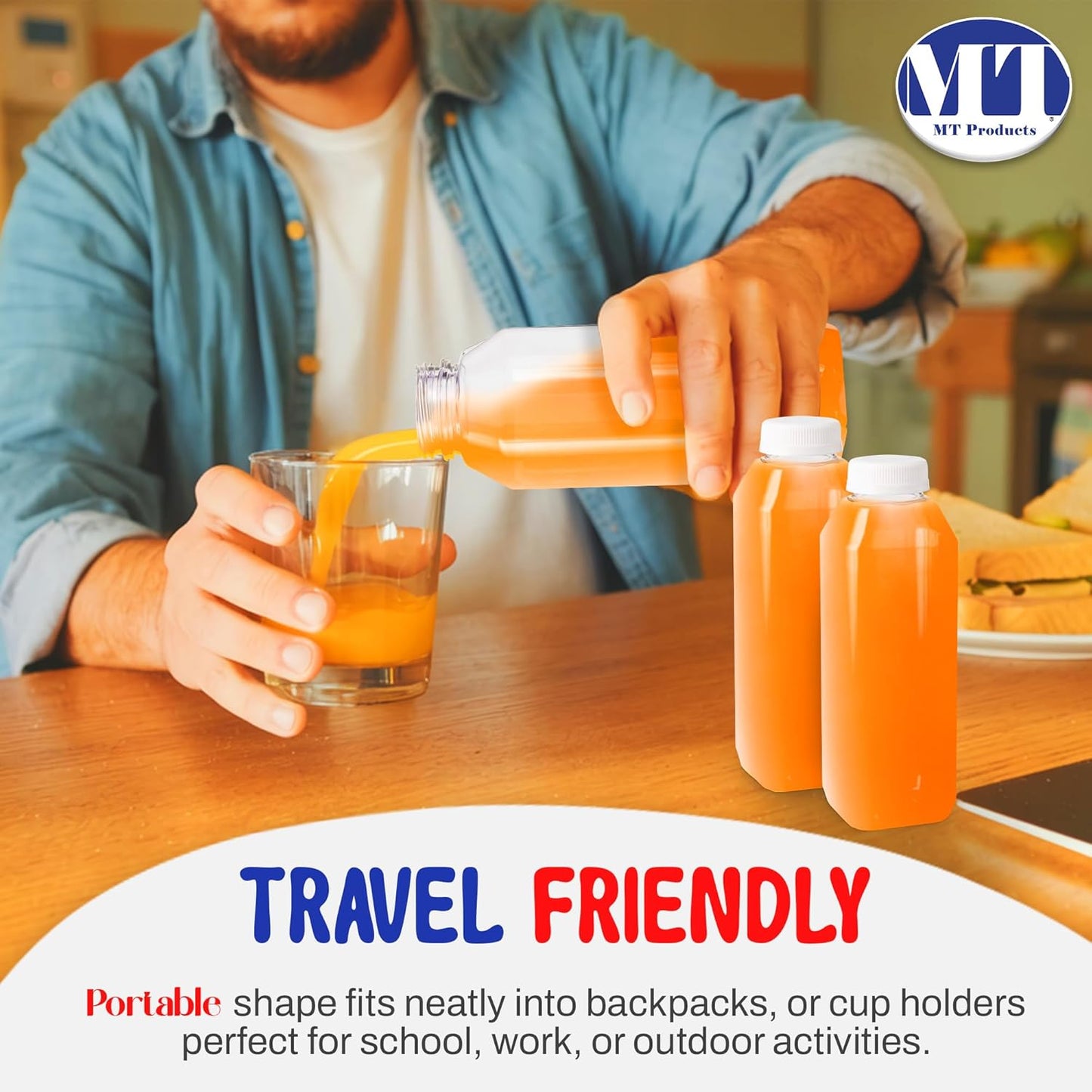 MT Products PET Plastic Juice Bottles 16 oz. - Clear Take-Out Containers (Pack of 12) - Made in USA