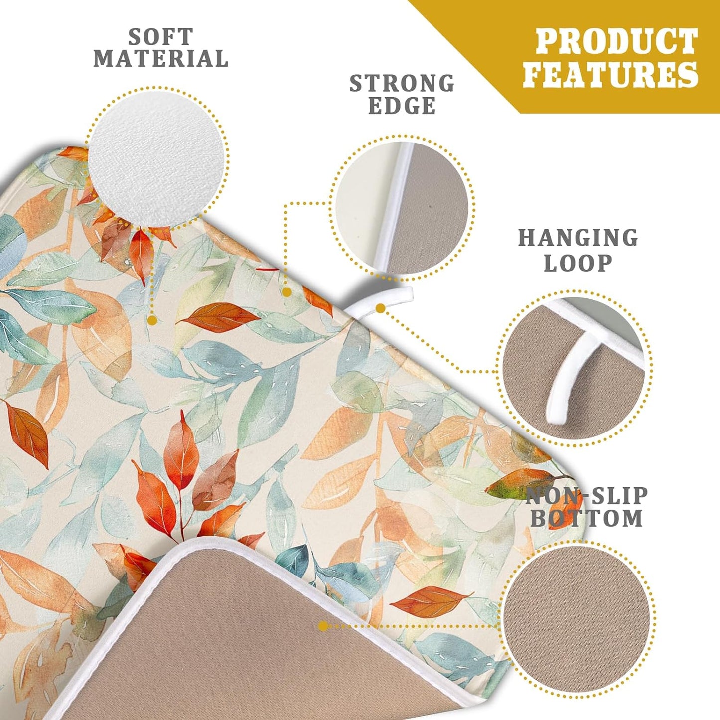 Fall Eucalyptus Dish Drying Mats 16x18 In, Orange Green Gradient Color Plant Leaves Autumn Absorbent Microfiber Fast Dry Dishes Mat Hanging Drainer Pad Kitchen Accessories