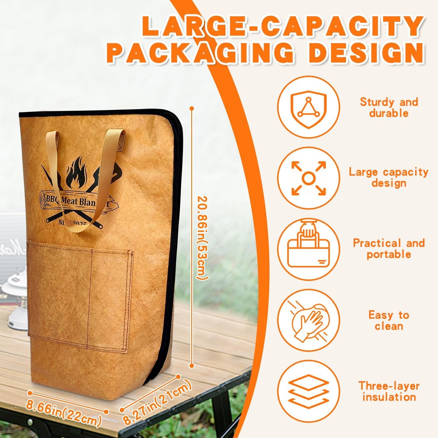 BBQ Blanket,21inch Insulated Meat Resting Bag for Brisket,Pork Shoulders,Steaks & Turkeys|Heavy-Duty Smoker Blanket with Wide Mouth Design for Moisture Retention and Tender BBQ|Ideal Gift for Men