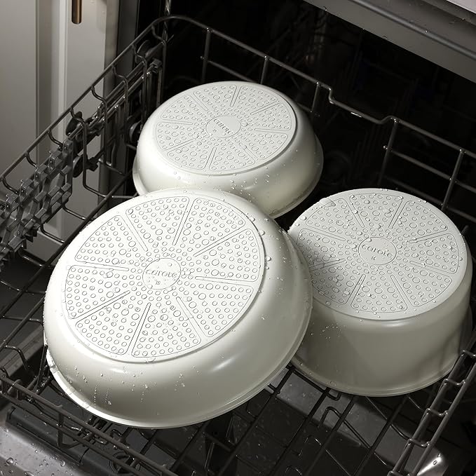 CAROTE 18Pcs Pots and Pans Set Non Stick, Nonstick Ceramic Cookware Set with Detachable Handle, Non Toxic Kitchen Cooking Sets, PFOA Free, Oven Safe, Stackable Induction Ready, Cream White