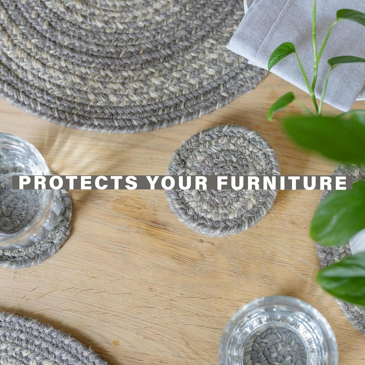 Homespice Grey Cloud Jute Braided Placemats, Warm Country Decor, Set of 4, Grey 13x19 Oval Table Mats - Vibrant Colors, Durable, Easy to Clean and Protects Furniture