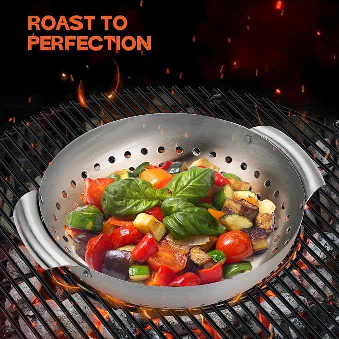 Onlyfire 3 Packs Grill Baskets, Heavy Duty Stainless Steel Perforated Vegetable Grill Baskets, 3 Piece Mini Grilling Basket Set, Grill Pan for Outdoor Grill