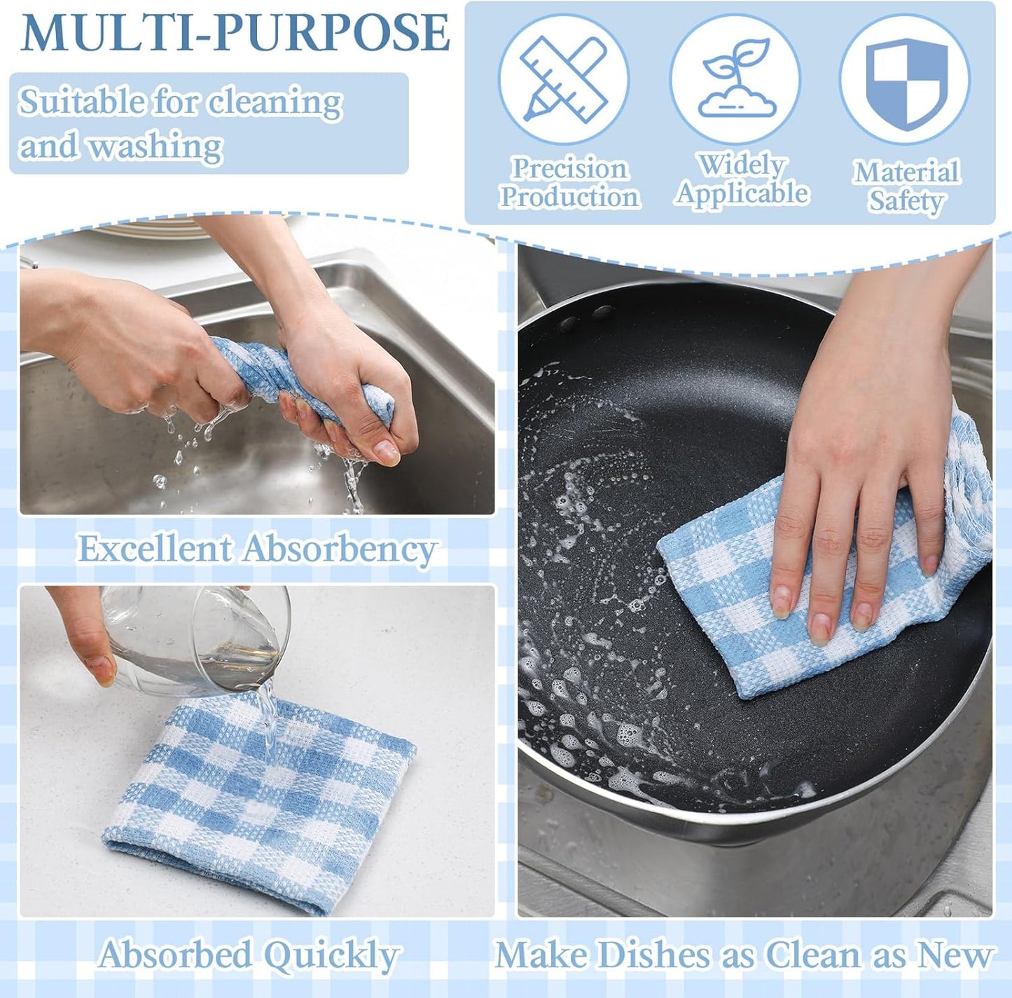 Patelai 12 Pcs Kitchen Dish Cloths for Washing Dishes Cleaning Cloth Absorbent Dish Rags Drying Cleaning Towels for Scrubbing Wipe Glass Home and Kitchen(Blue,13.8'' X 13.8'')