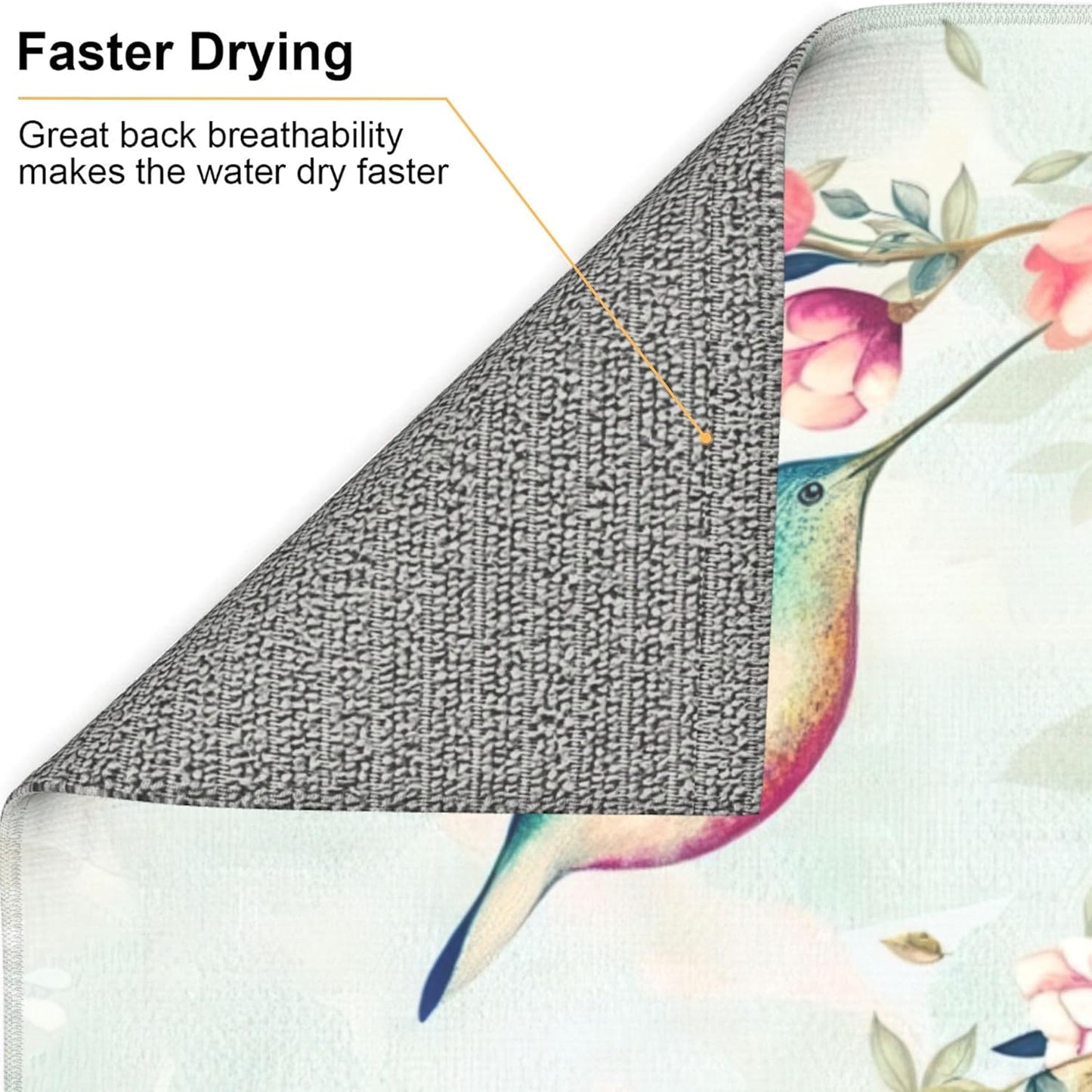 Hummingbird Flowers Dish Drying Mat 16x18 Inch, Microfiber Absorbent Fast Dry Mat Large Dish Mat Drying Kitchen Mat, Kitchen Drying Pad for Kitchen Counter Coffee Bar Decor Gifts