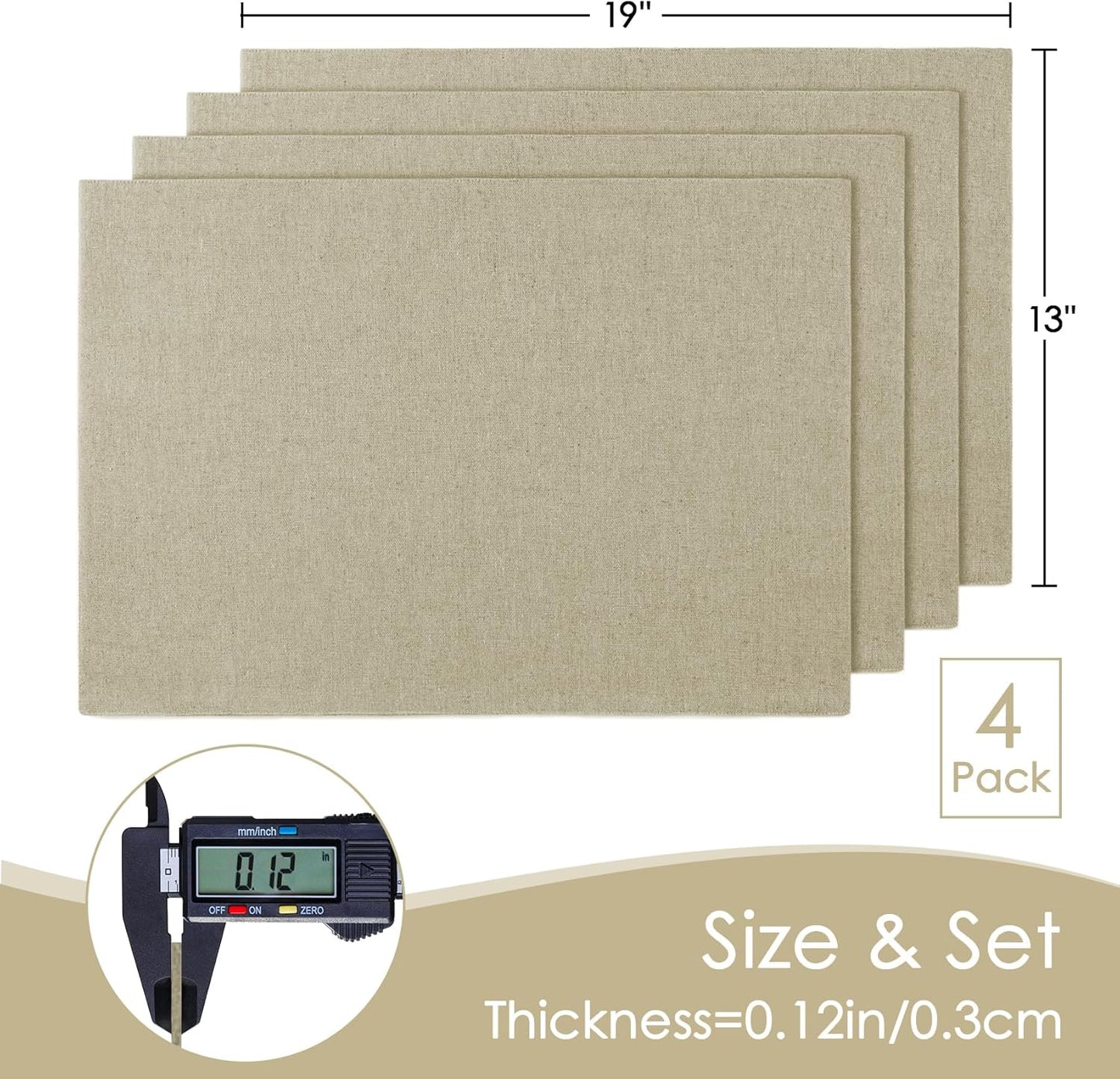 MANSPHIL Table Cloth Placemats Set of 4 Washable Cotton Thick Faux Linen Place Mats Heat Resistant Double Layer Fabric Wrinkle Free Dining Kitchen Table Decor - 13x19 Inch Beige Oeko Tex Placemat