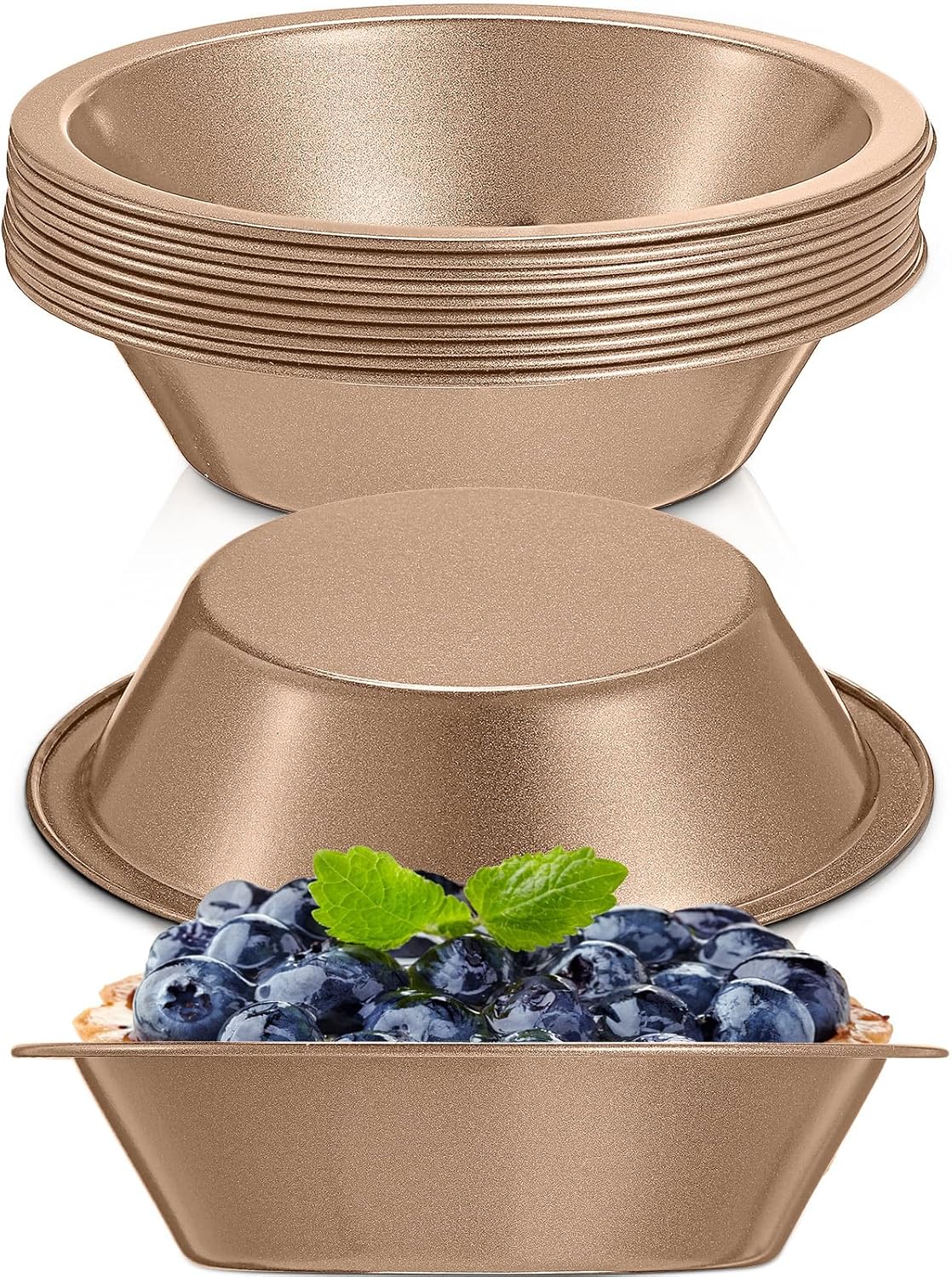 8 Pcs mini pie tins 4 inch Pie Pan Dish for Baking Carbon Steel Pizza Nonstick Plate Bakeware Set Oven Air Fryer Cake Bread Meat (Champagne)