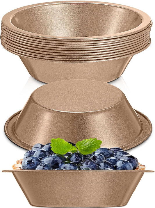 8 Pcs mini pie tins 4 inch Pie Pan Dish for Baking Carbon Steel Pizza Nonstick Plate Bakeware Set Oven Air Fryer Cake Bread Meat (Champagne)