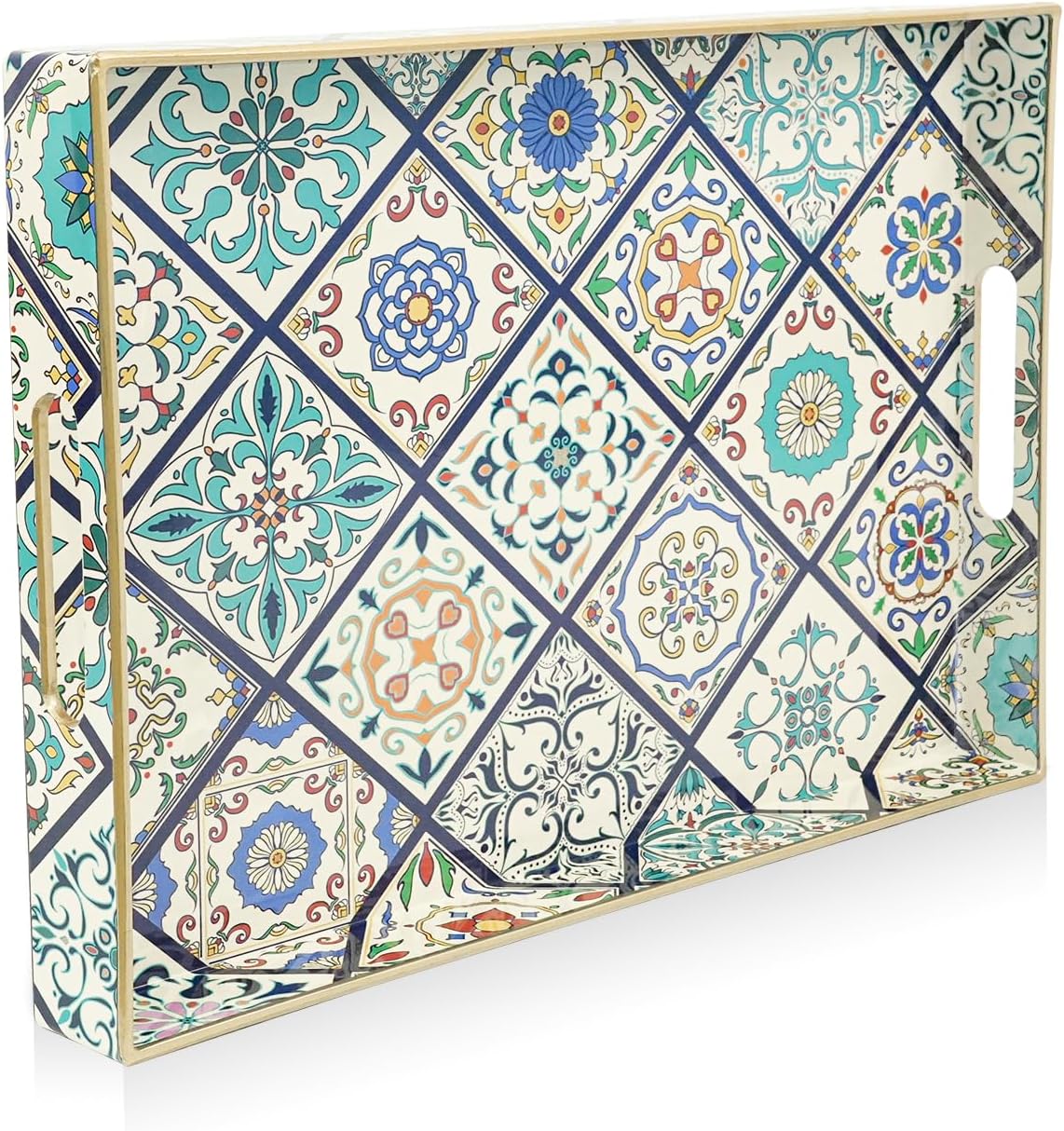 Gifturbo Serving Tray with Handles, Plastic Decorative Rectangular Tray for Coffee Table, Living Room, Home Decor, Outdoor Trays,Serving Breakfast Kitchen Platter,Boho