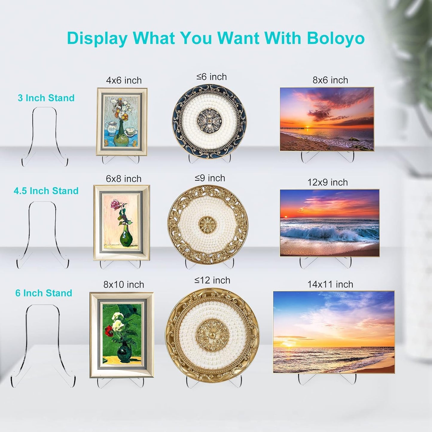 Boloyo Flat Back Acrylic Plate Display Stand , 4.5 Inch 2PC Clear Acrylic Display Holder Easel Base for Home Office Kitchen School Art Display