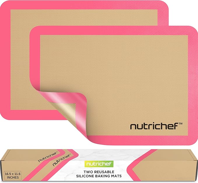 Silicone Baking Mats | 2 Non-stick Food-Grade Reusable Silicone Mats | Perfect for Half Baking Pans 16.5 x 11.6 IN | Oven-Safe Up to 480 Degrees F | Safe for Ovens, Freezers, & Dishwashers (Pink)