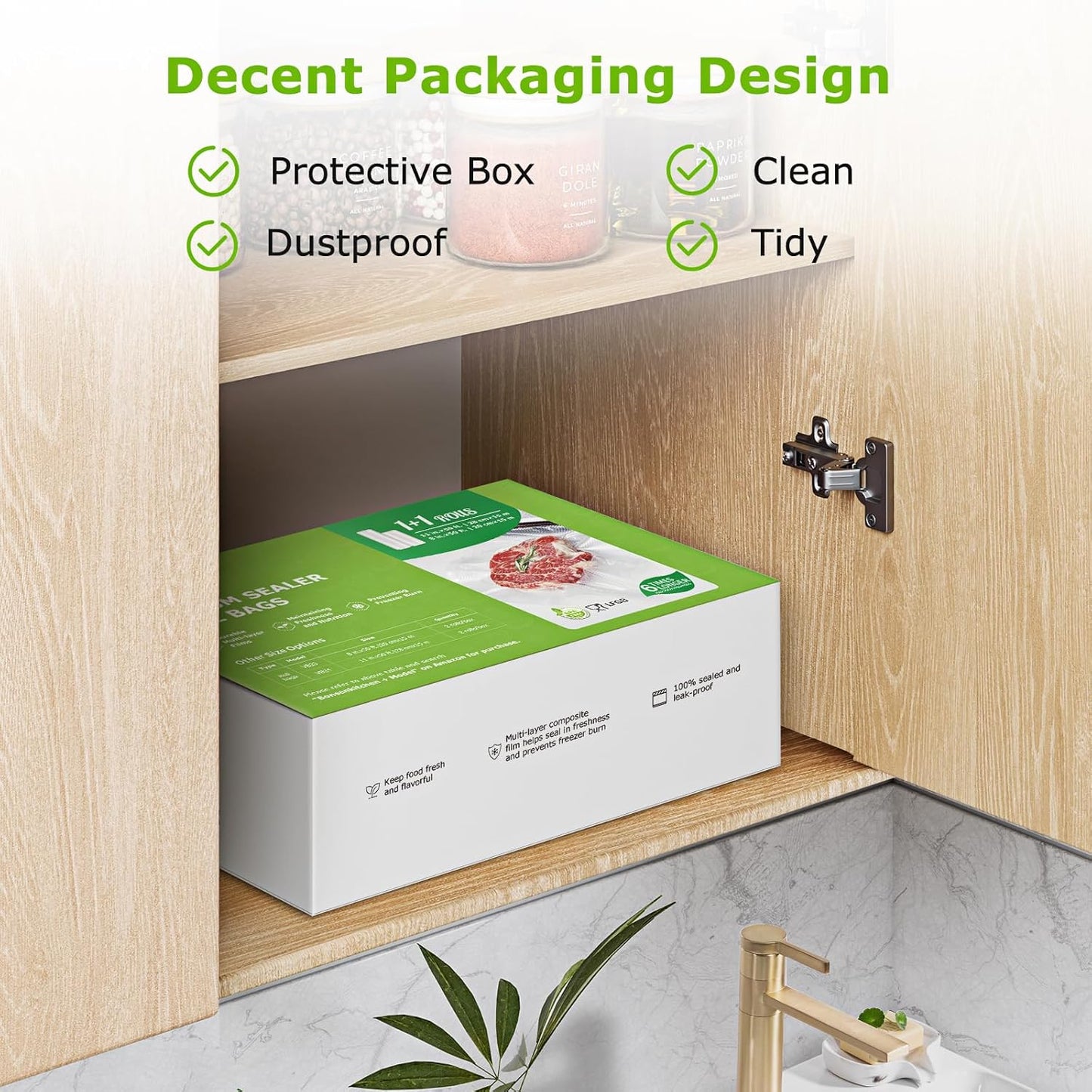 Bonsenkitchen Vacuum Sealer Bags Rolls, 11in x 50ft & 8in x 50ft Durable Food Sealer Bags, Commercial Grade, Heavy Duty, BPA Free, Seal a Meal, Great for Food Storage & Sous Vide Cooking, VB25