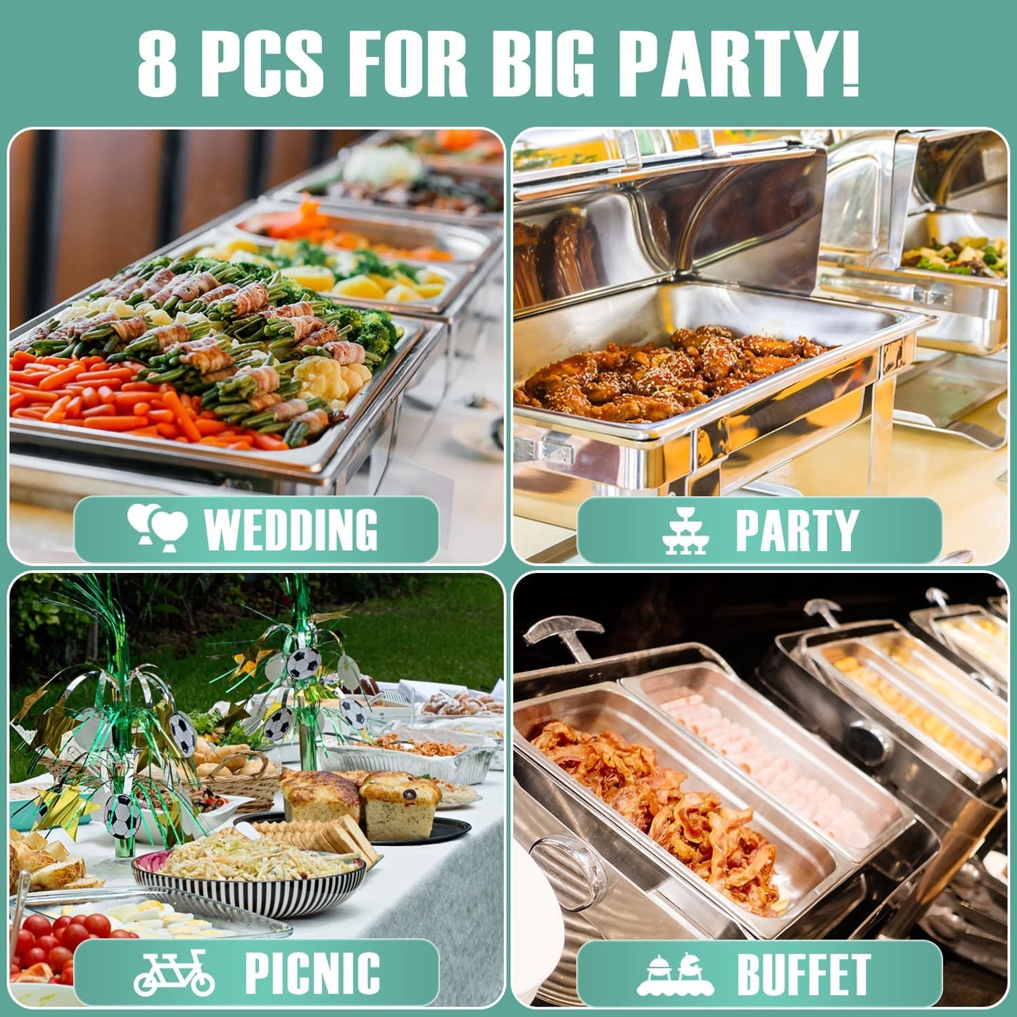 8 Pack 10" Large Reusable Plastic Wheat Straw Serving Spoon Set, 4 Serving Spoons & 4 Slotted Spoons, Kitchen Mixing Serving Spoon for Buffet Chafing Dish Catering (Ocean, Not for Cooking)