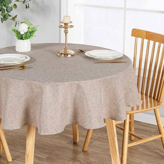 JIUZHEN Round Textured Table Cloth Linen Wrinkle Free Stain Resistant Farmhouse Decorative Circular Tablecloth for Kitchen, Dining, Party, Wedding, Outdoor Use (45 Inch Round,Stone)